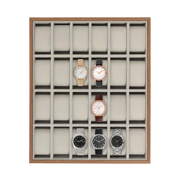 Klocklåda - Klockbox - 24 Fack - Rektangulär - Display - Smyckesbox - Blandade Material - Grå