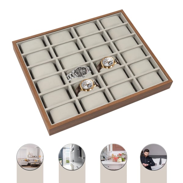 Klocklåda - Klockbox - 24 Fack - Rektangulär - Display - Smyckesbox - Blandade Material - Grå