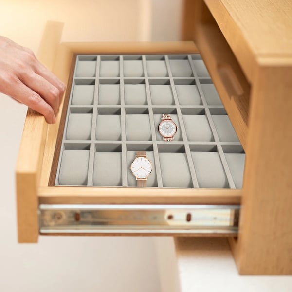 Klocklåda - Klockbox - 24 Fack - Rektangulär - Display - Smyckesbox - Blandade Material - Grå