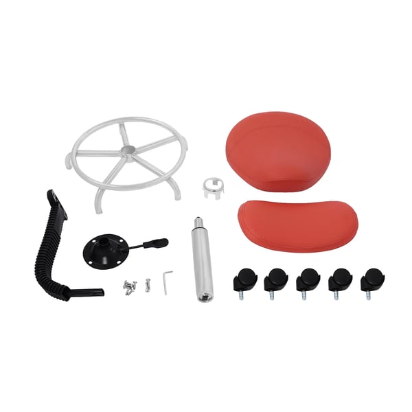 Työjakkara - Satulatuoli selkänojalla - Pyörillä - Korkeussäädettävä - 360° Kääntyvä - Ergonominen - Kantavuus 150 kg - Punainen