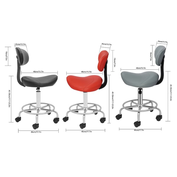 Työjakkara - Satulatuoli selkänojalla - Pyörillä - Korkeussäädettävä - 360° Kääntyvä - Ergonominen - Kantavuus 150 kg - Punainen
