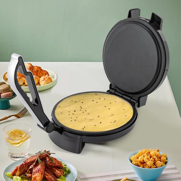 Elektrisk crêpe-/pandekagemaskine - BM-926 - 1200 W - Dobbeltsidet opvarmning - Nonstick - Justerbar 200–260 °C - 220 V EU-stik - Sort/Sølv