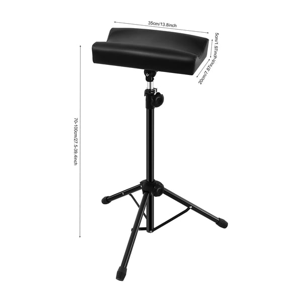 Tatovering arm- og benstøtte - Justerbart trebenet stativ - Højde 70–100 cm - 360° roterbart - Maks 150 kg - PU, skum, jern - Sort