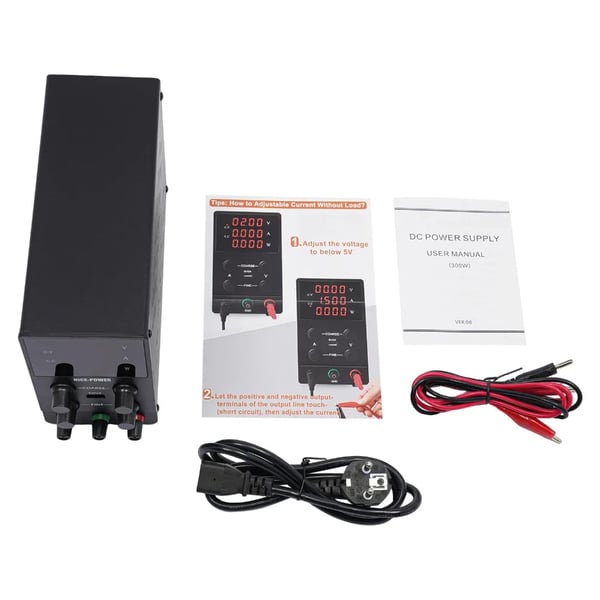 DC laboratorie strømforsyning - Justerbar switchmode strømforsyning - 0–30 V - 0–10 A - Stabiliseret udgang - Sort