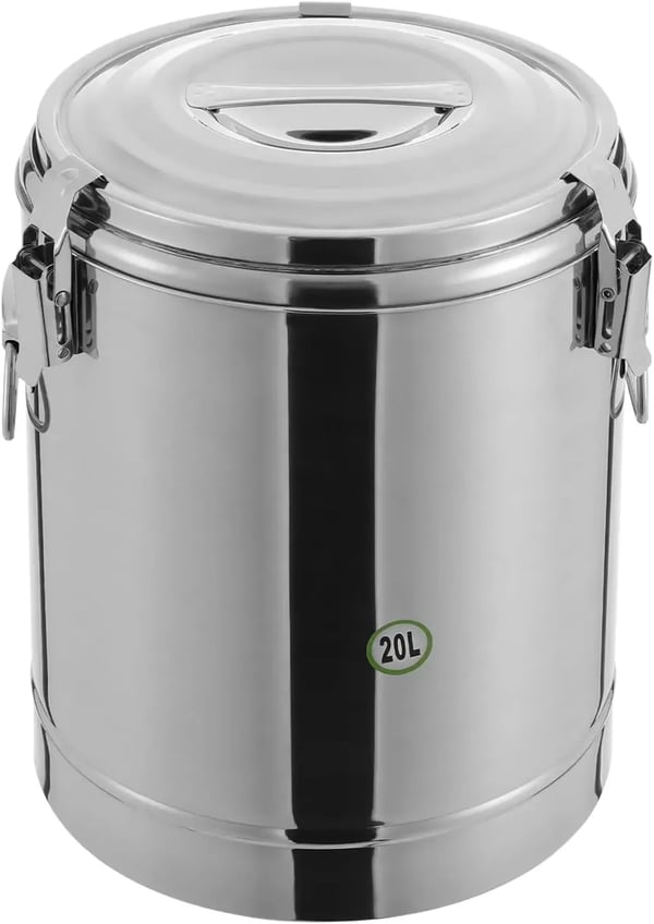 Termisk madbeholder - 20 l rustfrit stål - Isoleret - Låg med håndtag - Låseclips - Til catering - Sølv