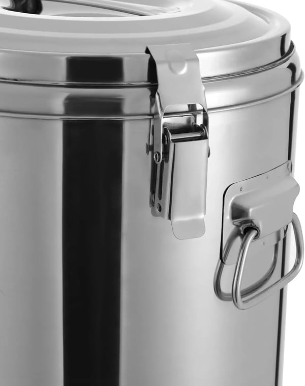 Termisk madbeholder - 20 l rustfrit stål - Isoleret - Låg med håndtag - Låseclips - Til catering - Sølv