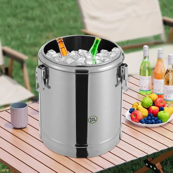 Termisk madbeholder - 20 l rustfrit stål - Isoleret - Låg med håndtag - Låseclips - Til catering - Sølv