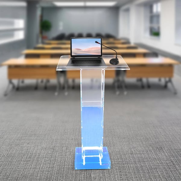 Podium & talerstol - Akryl med LED - 110 cm højde - 220 V - Til kirke, skole, events - Transparent