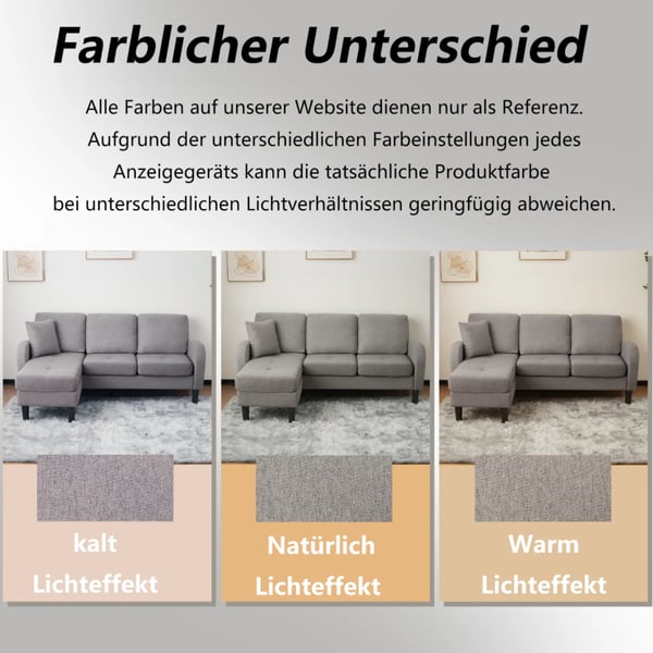 Hjørnesofa med chaiselong - 3-personers L-formet sofa - 166 x 118 x 77 cm - Åndbart bomuldsstof - Træramme - Moderne stil - Mørkegrå