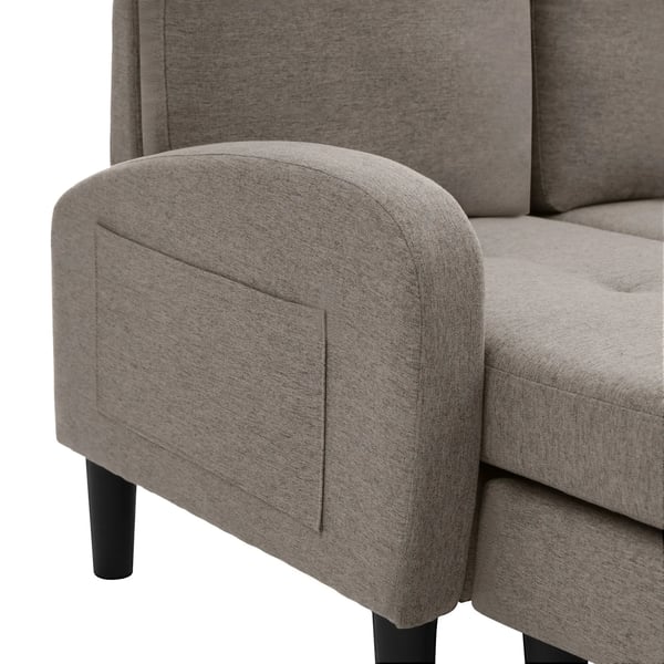 Hjørnesofa med chaiselong - 3-personers L-formet sofa - 166 x 118 x 77 cm - Åndbart bomuldsstof - Træramme - Moderne stil - Mørkegrå