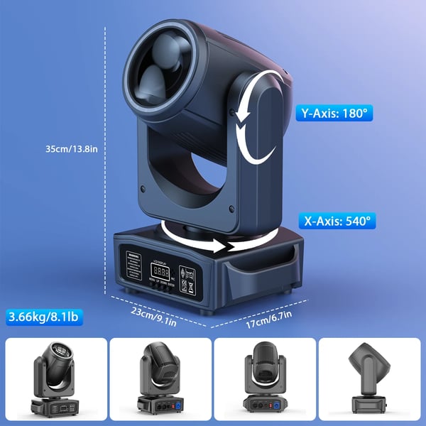 LED Moving Head - 150W DMX Lavavalo - Valkoinen LED 80W + 21×0,3W RGB‑halo - 14 Kanavaa - Auto/Ääni/Master‑Slave - 90–240V - Lämmin valo