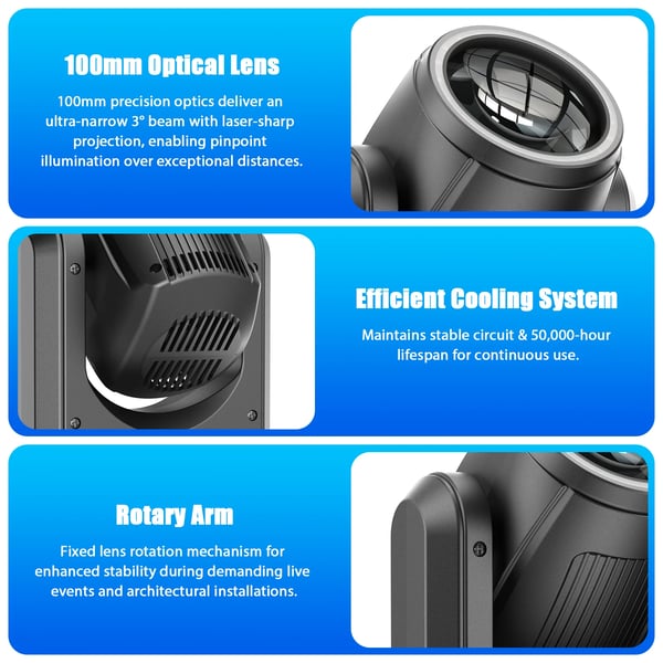 LED Moving Head - 150W DMX Lavavalo - Valkoinen LED 80W + 21×0,3W RGB‑halo - 14 Kanavaa - Auto/Ääni/Master‑Slave - 90–240V - Lämmin valo