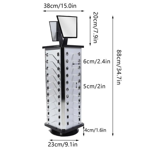 Solbrille displaystativ - Brilleholder - 360° Roterende - Højde 86 cm - Base Ø 23 cm - Holderlængde 6 cm - Bæreevne 10 kg - Grå