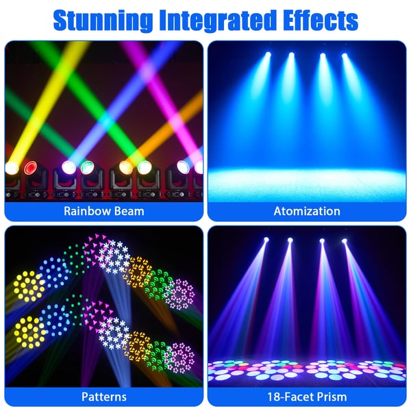 LED Moving Head Beam - Lavavalo - 200W - DMX512/RDM - 12 Väriä, 15 Goboa - 18-Fasettiprisma 360° - Zoom - Lämmin Valo