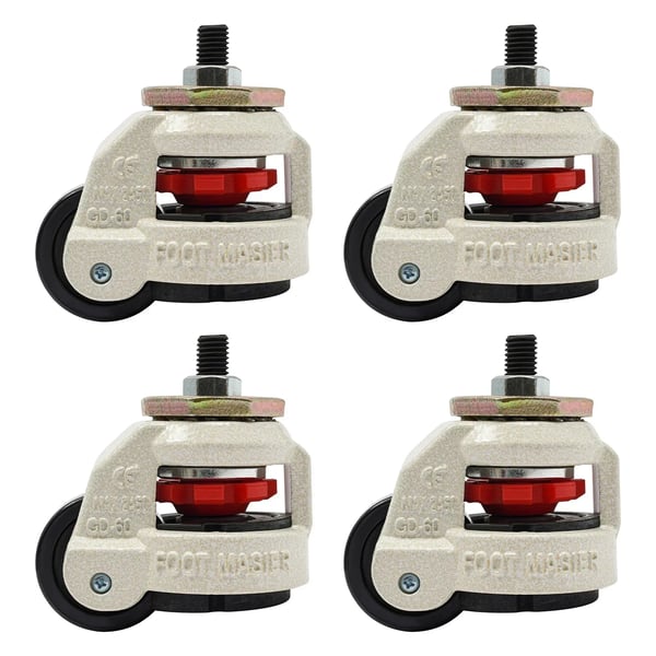Nivelleringshjul - Svingbare Industrihjul - Sæt Med 4 - M12 - 10,1 cm Hjul - 250 kg/Hjul - Nylon & Stål - Hvid