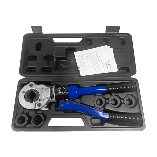 Hydraulisk rørpresstang - Håndpresstang - 10 Ton - 3 Bakker 1,27/1,9/2,54 cm - Til Kobberrør - Lyseblå
