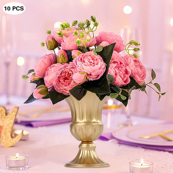 Blomstervaser til borddekoration - Vasekrukker til bryllup - 10-pak, PP-plast, højde 16 cm, genanvendelige - Guld