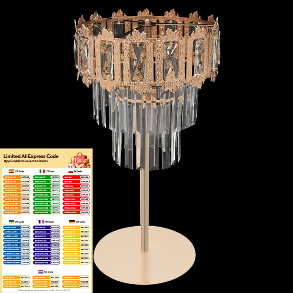 Krystal blomsterstativ - 3-niveau rund lysekrone-piedestal - Bryllup & fest midterstykke - Akryl, K5-krystal, jern - Gulv/bord - Guld