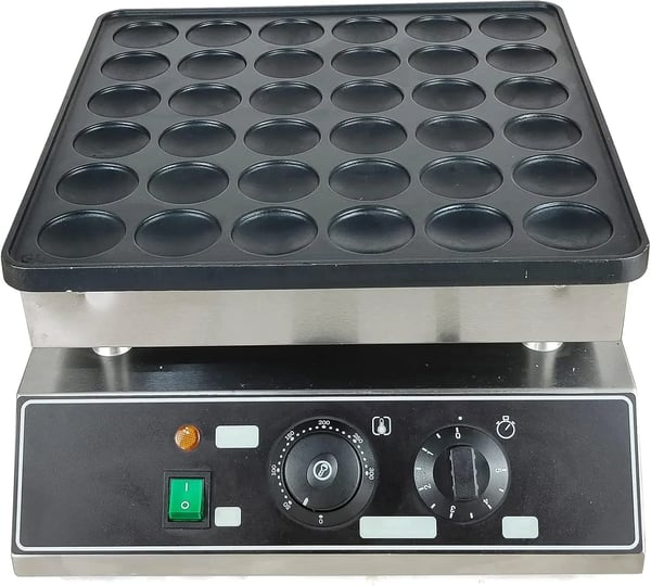 Poffertjes-/Minipannkaksmaskin - Elektrisk Bordsmodell - 36 Hål - Gjutjärn Med Nonstickbeläggning - 1 kW - Termostat 50–300 °C - För Hem & Café