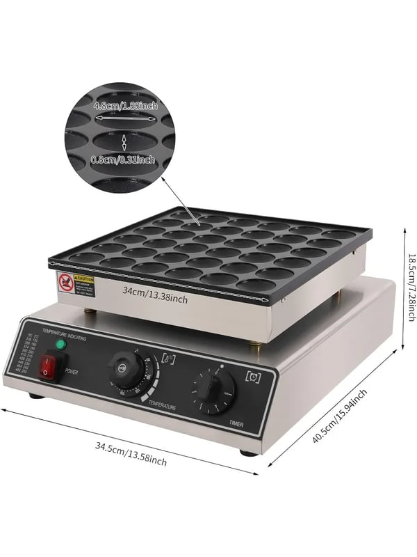 Poffertjes-/Minipannkaksmaskin - Elektrisk Bordsmodell - 36 Hål - Gjutjärn Med Nonstickbeläggning - 1 kW - Termostat 50–300 °C - För Hem & Café