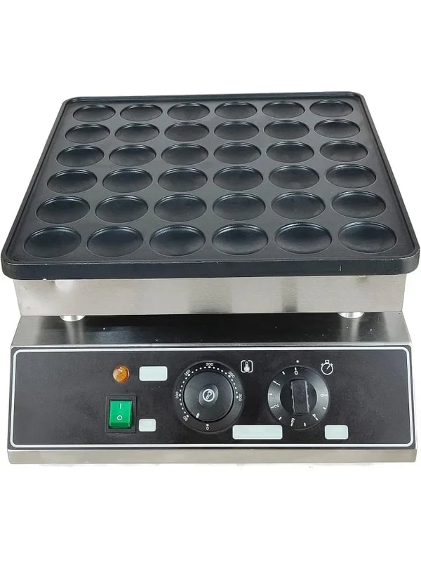 Poffertjes-/Minipannkaksmaskin - Elektrisk Bordsmodell - 36 Hål - Gjutjärn Med Nonstickbeläggning - 1 kW - Termostat 50–300 °C - För Hem & Café