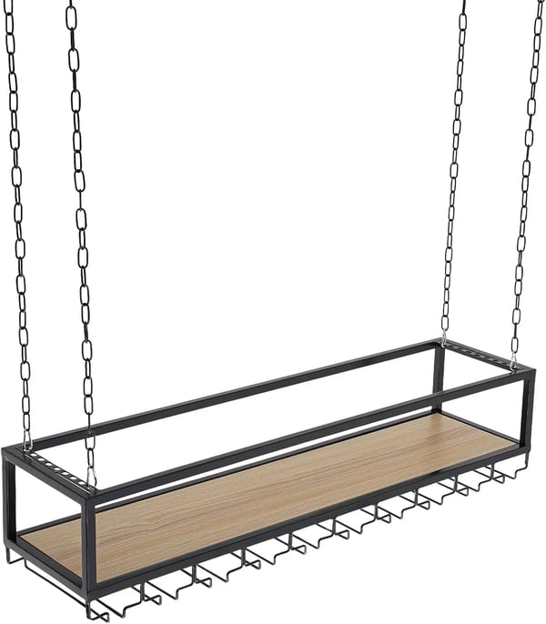 Vinglasholder & vinstativ - Loftmonteret hylde - Flydende design - 1 niveau - Med glasophæng - Sort