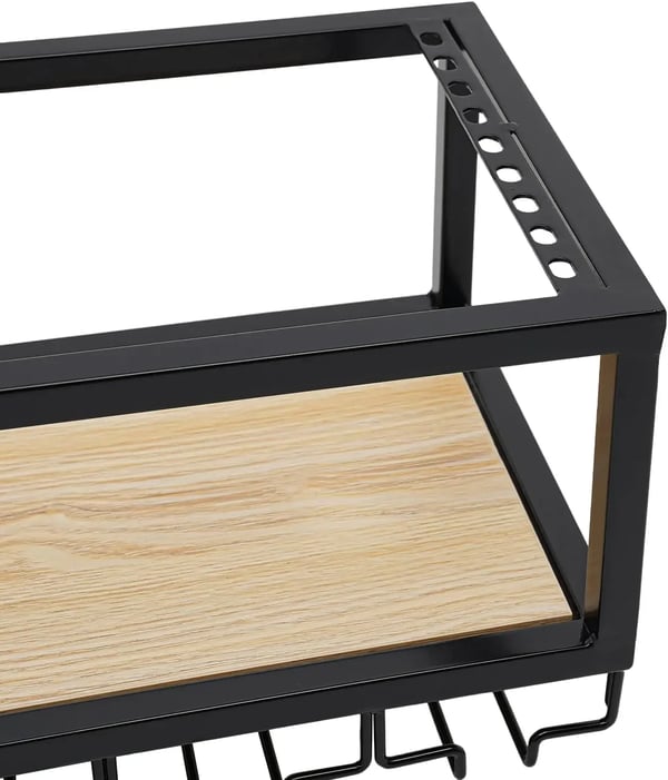 Vinglasholder & vinstativ - Loftmonteret hylde - Flydende design - 1 niveau - Med glasophæng - Sort