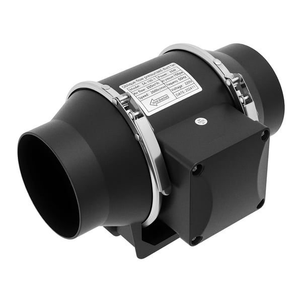 Kanalventilator - Rørventilator inline - Ø100 mm - Støjsvag drift - 220 V - Til køkken, badeværelse, værksted - Sort