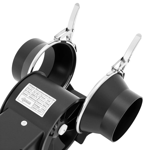 Kanalventilator - Rørventilator inline - Ø100 mm - Støjsvag drift - 220 V - Til køkken, badeværelse, værksted - Sort