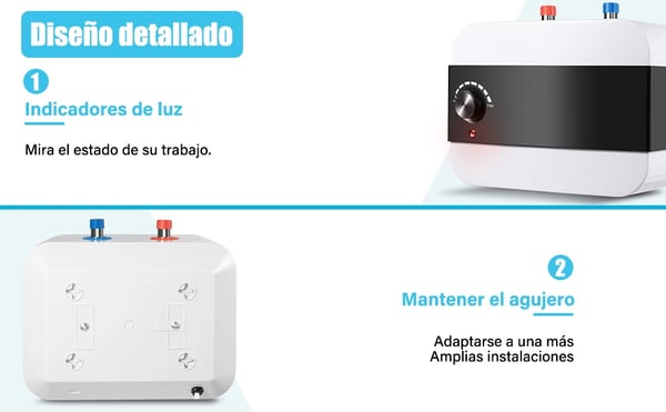 Vandvarmer til køkken - Under vask 6 l elbeholder - 1500 W - 220 V AC - 0–65 °C - Hvid