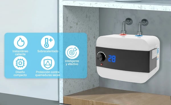 Vandvarmer til køkken - Under vask 6 l elbeholder - 1500 W - 220 V AC - 0–65 °C - Hvid