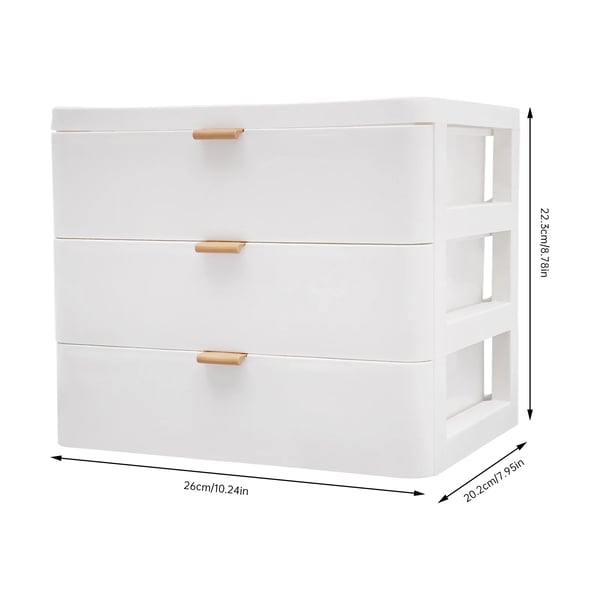 Skrivebordsorganizer - 3-skuffers opbevaringsboks - Med topplade - PP-plast - 26×20,2×22,3 cm - Maks 5 kg - Hvid