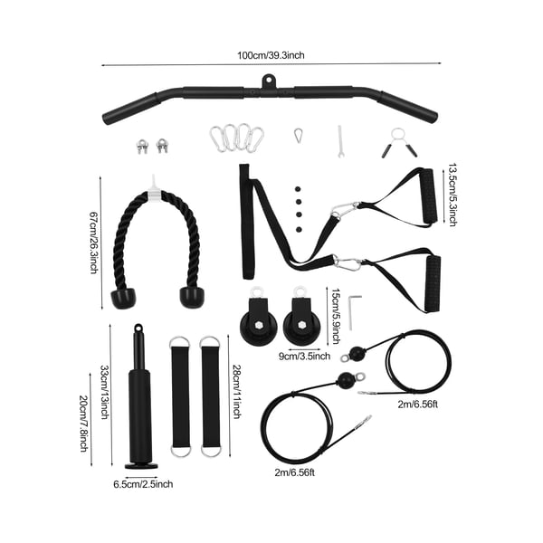 Kabeltrækssystem - Kabelmaskine til hjemmet - Lat pulldown/Nedtræk - Triceps - Underarm - Brysttræning - Styrketræning - Sort