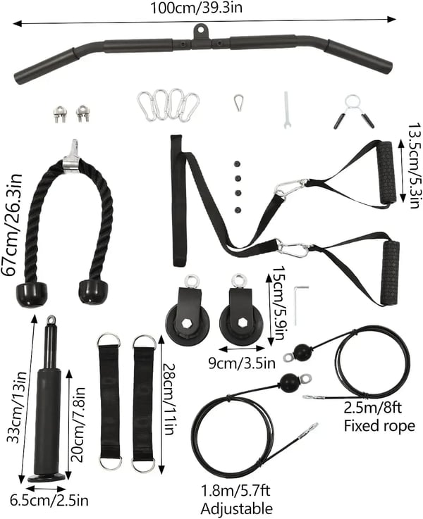 Kabeltrækssystem - Kabelmaskine til hjemmet - Lat pulldown/Nedtræk - Triceps - Underarm - Brysttræning - Styrketræning - Sort