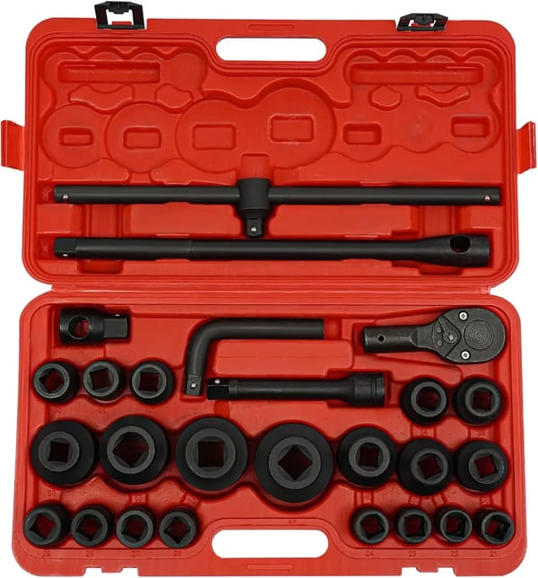 Topnøglesæt - 26 dele - 21–65 mm - Firkantdrev 1,9 cm & 2,54 cm - Til lastbil & bil - Med kuffert - Rosa