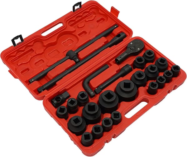 Topnøglesæt - 26 dele - 21–65 mm - Firkantdrev 1,9 cm & 2,54 cm - Til lastbil & bil - Med kuffert - Rosa