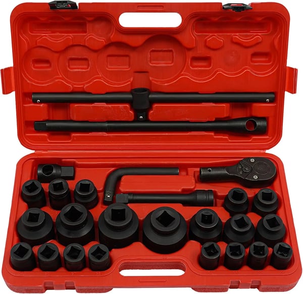 Topnøglesæt - 26 dele - 21–65 mm - Firkantdrev 1,9 cm & 2,54 cm - Til lastbil & bil - Med kuffert - Rosa