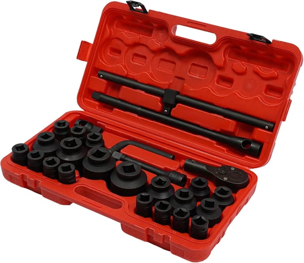 Topnøglesæt - 26 dele - 21–65 mm - Firkantdrev 1,9 cm & 2,54 cm - Til lastbil & bil - Med kuffert - Rosa