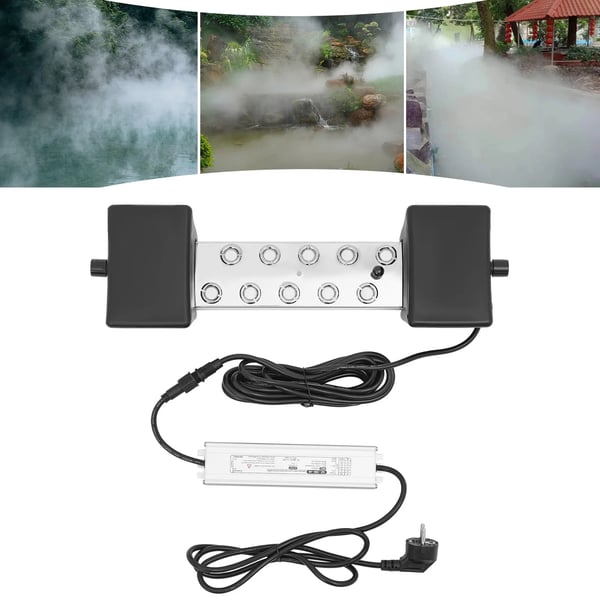 Ultraääni sumugeneraattori Mist Maker - Sumutin/Fogger - 304 ruostumaton teräs - Syöttö 90–130V, DC 45V - ≤20 l - 7 m² sisä/5 m² ulko - 28×7,8×4,5 cm
