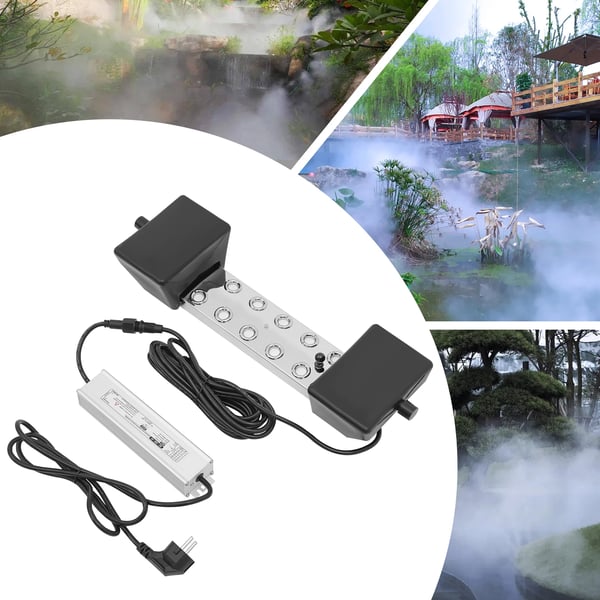 Ultraääni sumugeneraattori Mist Maker - Sumutin/Fogger - 304 ruostumaton teräs - Syöttö 90–130V, DC 45V - ≤20 l - 7 m² sisä/5 m² ulko - 28×7,8×4,5 cm