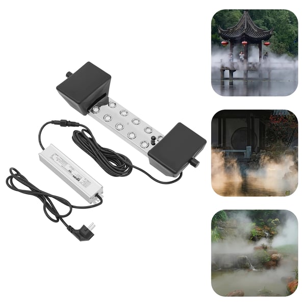 Ultraääni sumugeneraattori Mist Maker - Sumutin/Fogger - 304 ruostumaton teräs - Syöttö 90–130V, DC 45V - ≤20 l - 7 m² sisä/5 m² ulko - 28×7,8×4,5 cm