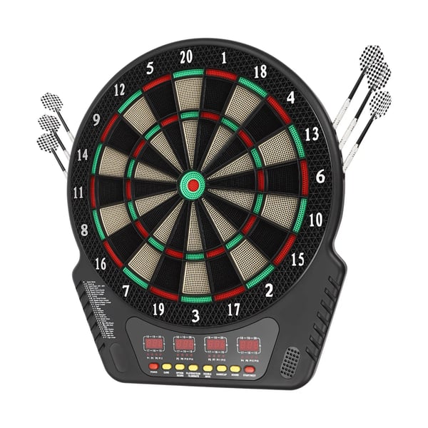 Elektronisk dartskive - Sæt - 27 spil - 6 pile - Automatisk pointtælling - LED-display - Op til 16 spillere - Sort