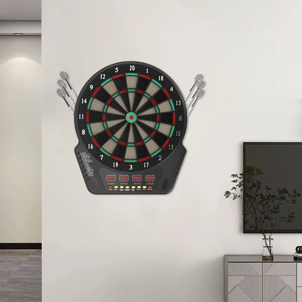 Elektronisk dartskive - Sæt - 27 spil - 6 pile - Automatisk pointtælling - LED-display - Op til 16 spillere - Sort