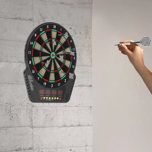 Elektronisk dartskive - Sæt - 27 spil - 6 pile - Automatisk pointtælling - LED-display - Op til 16 spillere - Sort