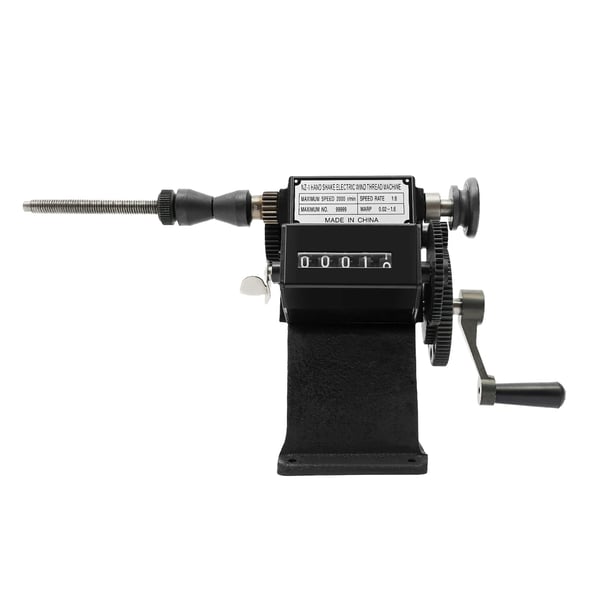Spolevikler - Manuel hånddrevet med tæller - Tæller 0–99999 - Max Ø150 mm - Bredde 100 mm - Tråd 0,02–2,6 mm - Støbejern & stålgear - Sort