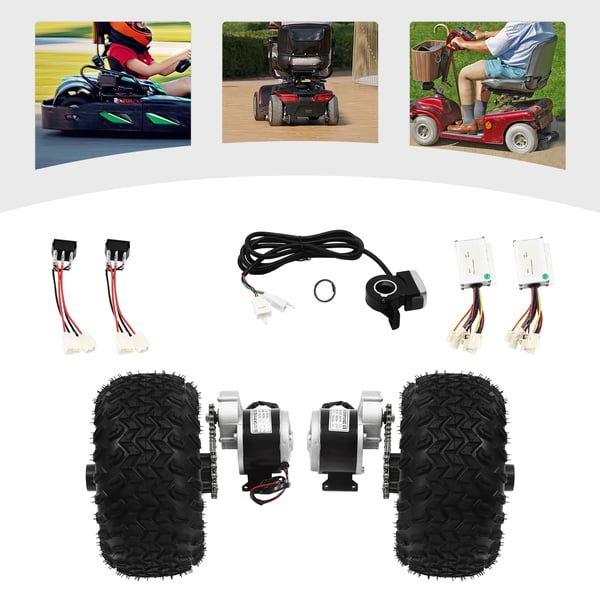 El-løbehjul ombygningssæt - Børstet gearmotor - 24–36V - 250–350W - 10 km/t - 330 o/min - 25,4 cm hjul - Størrelse L - Sort