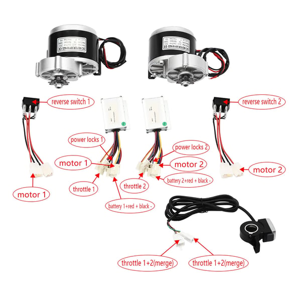 El-løbehjul ombygningssæt - Børstet gearmotor - 24–36V - 250–350W - 10 km/t - 330 o/min - 25,4 cm hjul - Størrelse L - Sort