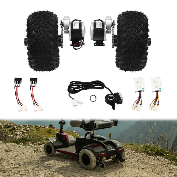 El-løbehjul ombygningssæt - Børstet gearmotor - 24–36V - 250–350W - 10 km/t - 330 o/min - 25,4 cm hjul - Størrelse L - Sort