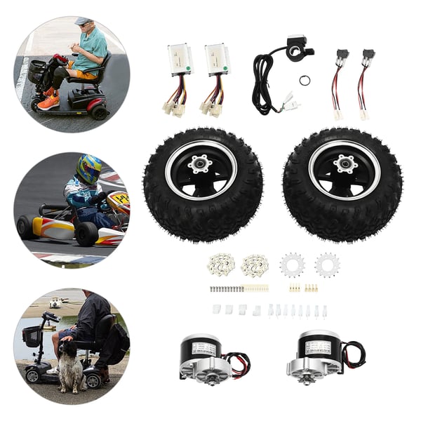 El-løbehjul ombygningssæt - Børstet gearmotor - 24–36V - 250–350W - 10 km/t - 330 o/min - 25,4 cm hjul - Størrelse L - Sort