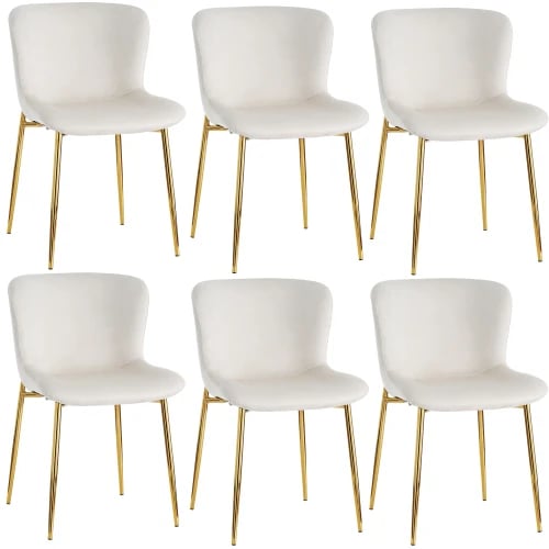 Spisebordsstole i velour - Sæt med 6 - 4 guldfarvede metalben - Moderne design - Sort